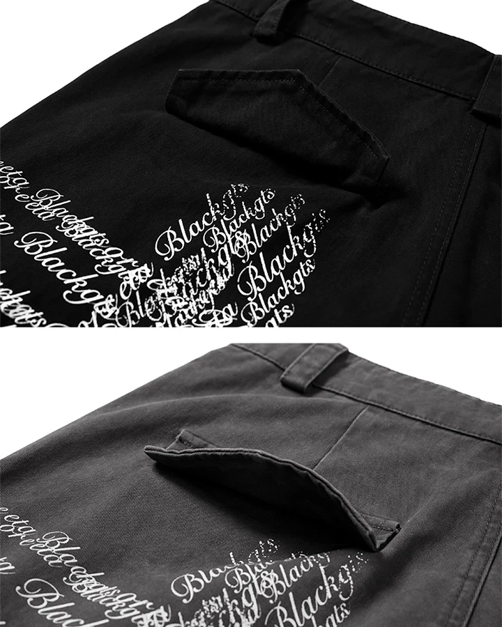 Cross Letter Print Wide-Leg Cargo Pants
