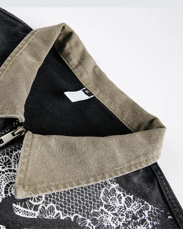 Angel Graphic Embroidered Vintage Washed Jacket