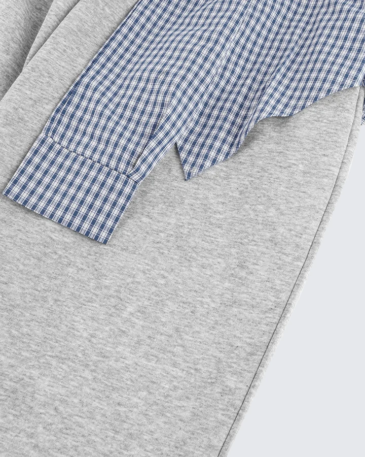 Plaid Shirt-Waist Wide-Leg Sweatpants