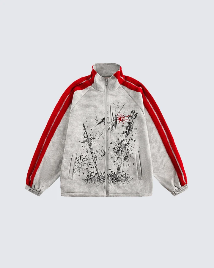 Graphic Print Contrast Stripe Zip Sportswear