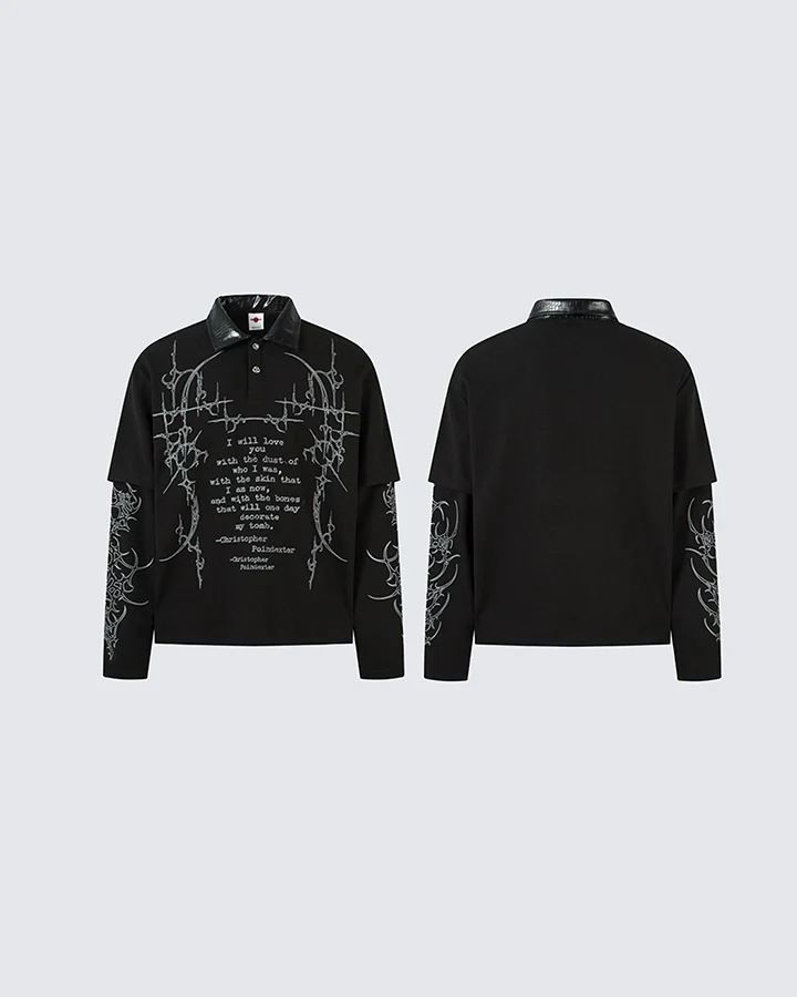Gothic Double Sleeve Polo with Barbed Quote Print