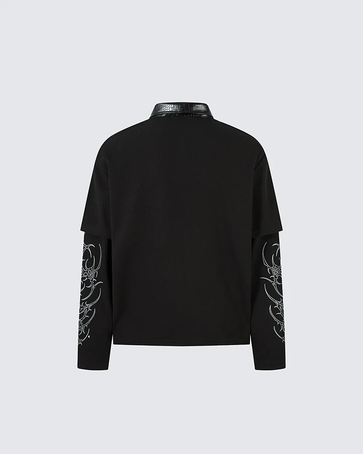 Gothic Double Sleeve Polo with Barbed Quote Print