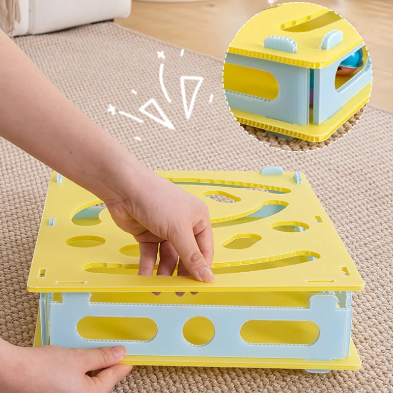 Intelligenzspielzeug Katze, Labyrinth-box Katzenspielzeug mit 6 Bimmelbällen und Frühling Katzenangel für Unterhaltung