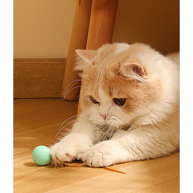 Katzen Spielzeug, Elastischen Katzenball aus Silikon mit Federn, Drei Farben eingestellt, für Spaß und Unterhaltung Ihrer Katze