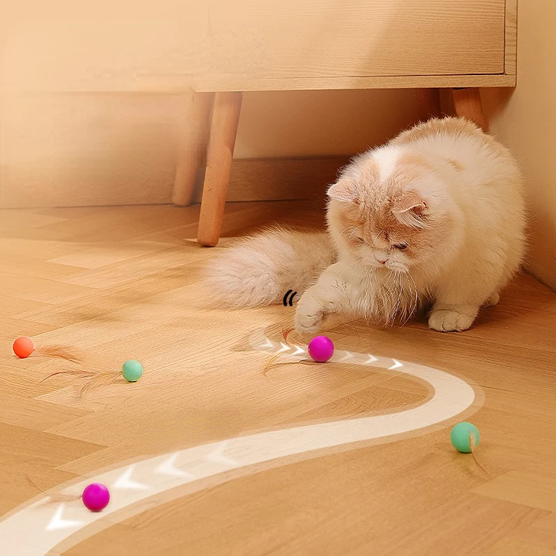 Katzen Spielzeug, Elastischen Katzenball aus Silikon mit Federn, Drei Farben eingestellt, für Spaß und Unterhaltung Ihrer Katze