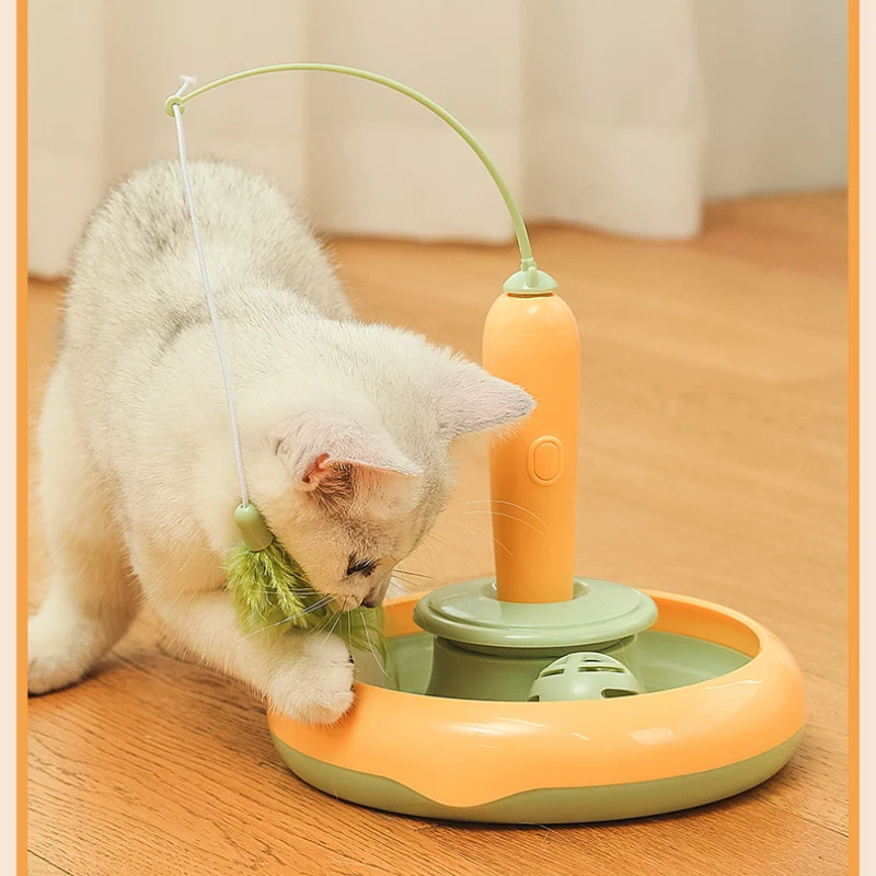 Katzenspielzeug Elektrisch, Karotte Thema, Rotierenden Federn Katzenangel, Zwei Farben, verkaufen Ersatzfedern in Blau & Grün