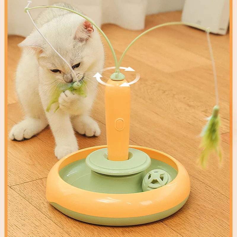 Katzenspielzeug Elektrisch, Karotte Thema, Rotierenden Federn Katzenangel, Zwei Farben, verkaufen Ersatzfedern in Blau & Grün