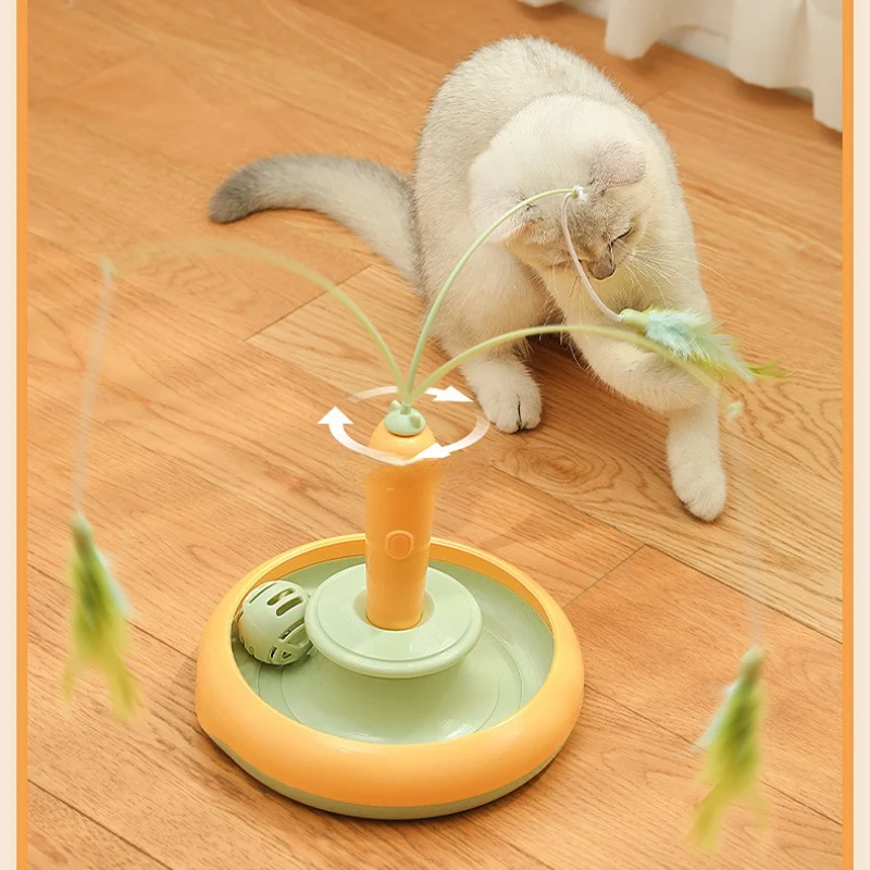 Katzenspielzeug Elektrisch, Karotte Thema, Rotierenden Federn Katzenangel, Zwei Farben, verkaufen Ersatzfedern in Blau & Grün