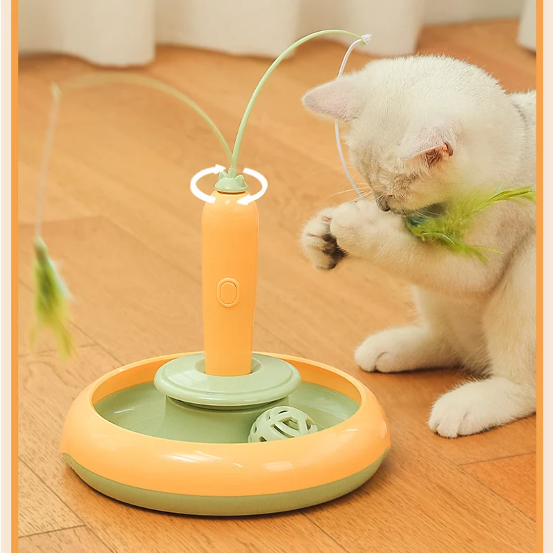 Katzenspielzeug Elektrisch, Karotte Thema, Rotierenden Federn Katzenangel, Zwei Farben, verkaufen Ersatzfedern in Blau & Grün