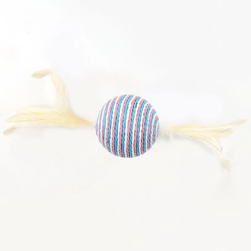 Spielzeug Katze, Katzenball aus Sisal und Federn, 5-teiliges Set, Katzerball 10 cm Durchmesser für spielende Katzen