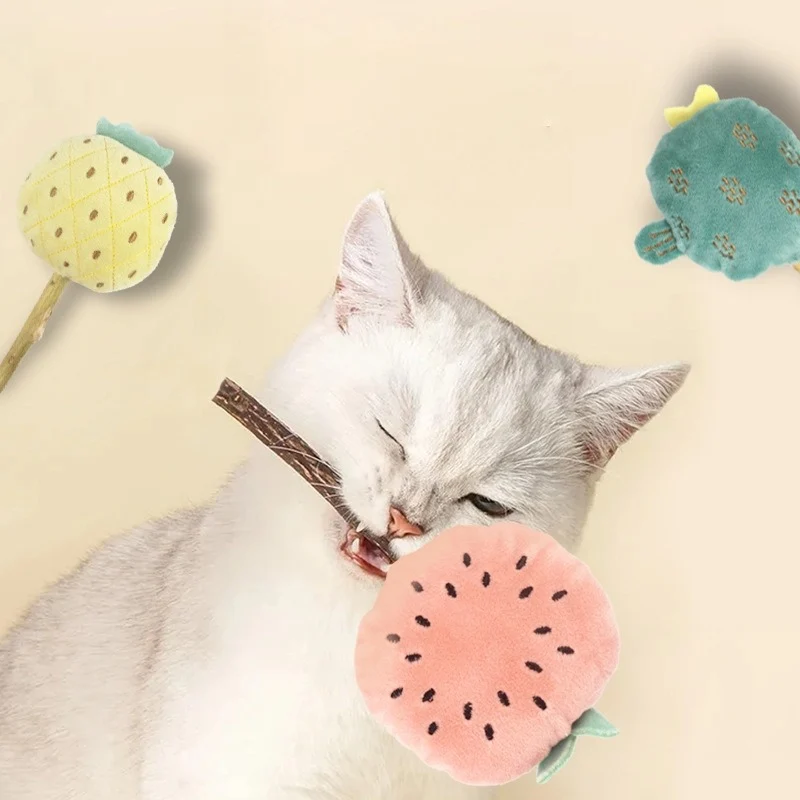 Katze Spielzeug, Katzenminze Plüschspielzeug mit Fruchtform, Spielzeug mit kleinen Glöckchen, ideal als Zahnreibestick und zur Zahnpflege