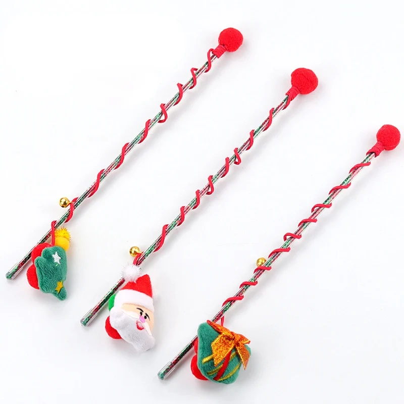 Katzen Spielzeug, Weihnachts-Interaktives Katzenangel mit Glocken & Plüschball, Acrylgriff, 3 verschiedenen Designs (1 Stück)
