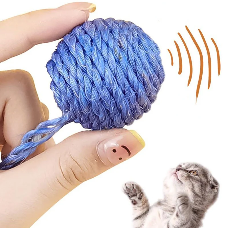 Katzen Spielzeug, Hängendes Katzenball, 3 bunten Hanfseilball, Eingebauter Klangstein, Selbstspiel- Interessante