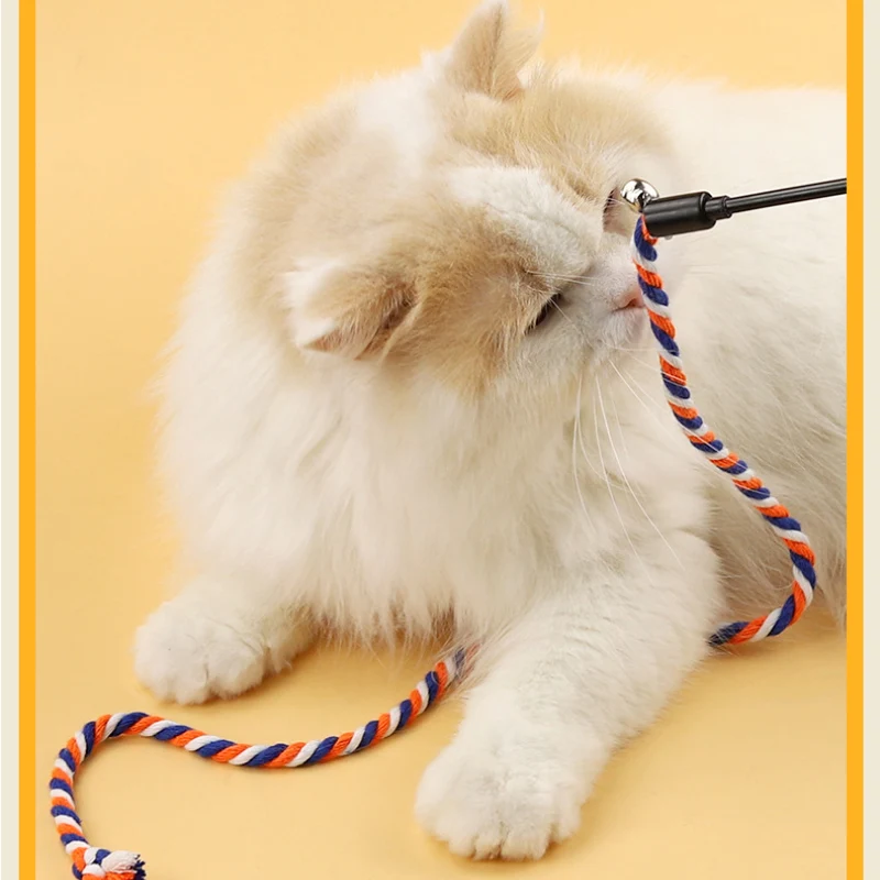 Katzen Spielzeug, Farbige Baumwollseil katzenangel in Orange, Gelb & Grün für Katzen Spielstunden, Selbstgenuss (1 Stück)