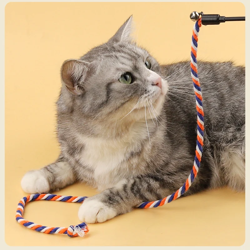 Katzen Spielzeug, Farbige Baumwollseil katzenangel in Orange, Gelb & Grün für Katzen Spielstunden, Selbstgenuss (1 Stück)