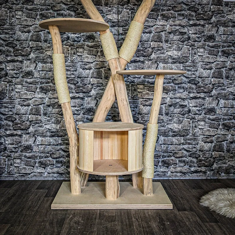 Naturkratzbaum 3849 Kratzbaum Natur Holz Design 195 cm hoch Katzenbaum