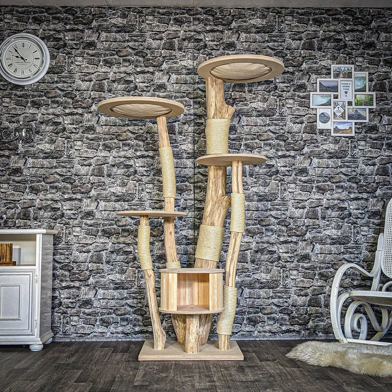 Naturkratzbaum 3838 Kratzbaum Natur Holz Design 185 cm hoch Katzenbaum