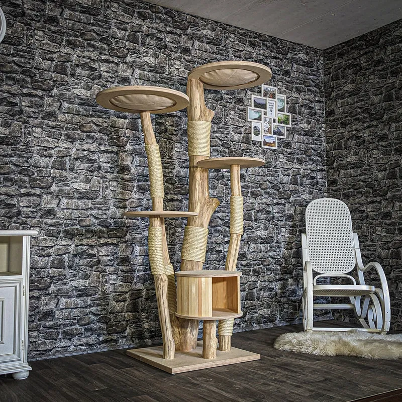 Naturkratzbaum 3838 Kratzbaum Natur Holz Design 185 cm hoch Katzenbaum
