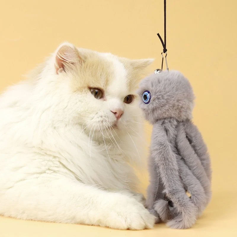 Katze Spielzeug, Bunte Katzenangel Plüschkrake Mit Holzstock, Fang Den Spaß Mit Elastischem Seil Für Katzen, Ideal Für Aktive Spielstunden