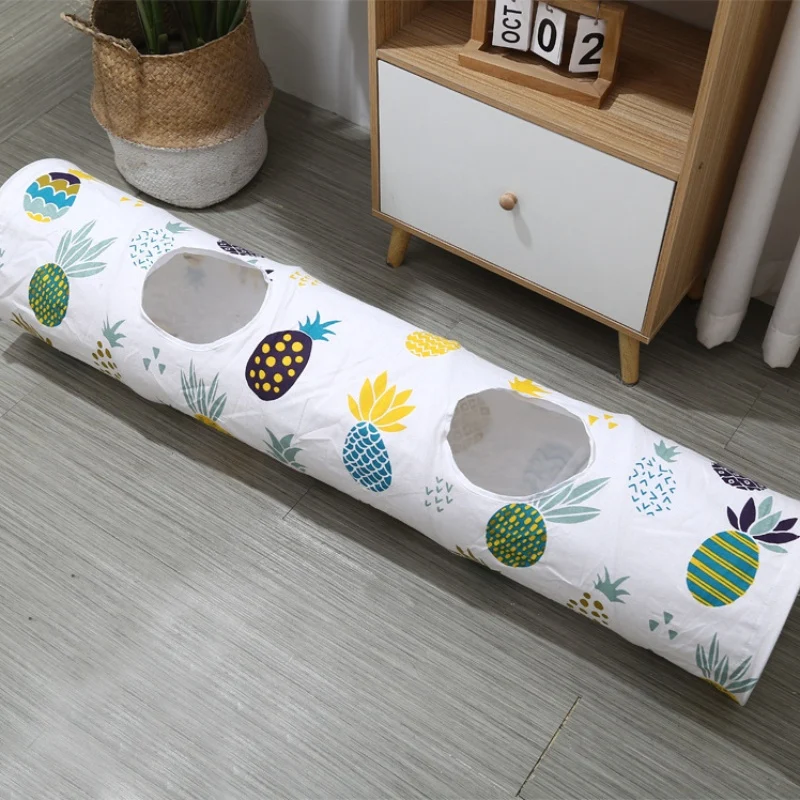 Katzentunnel für Katzen, faltbare Katzenkanal mit Runde Öffnung grünes Druckdesign, Plüschball Spielzeug für aktive Katzen