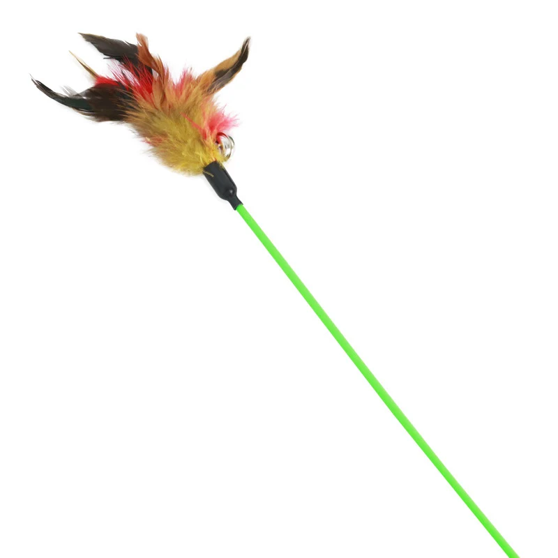 Katzenspielzeug, Katzenangeln mit Federn & Glöckchen, 50cm Lange Stange, Zufällige Farbe für endlosen Spaß