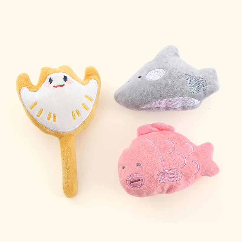 Katze Kuscheltier, Katzen Spielzeug mit Katzenminze, Meerestiere Set mit Teufelsrochen, Clownfisch und Hai, Farbenfroh (3 Stück)