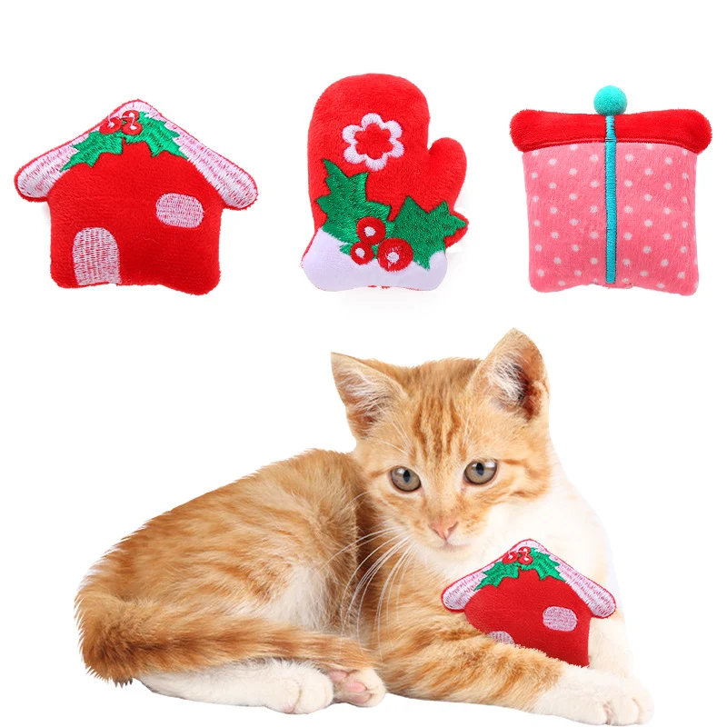 Kuscheltier für Katze, Katzen Spielzeug mit Katzenminze, Weihnachtsserie, 3-teiliges Set für Kätzchen und kleine Katzen