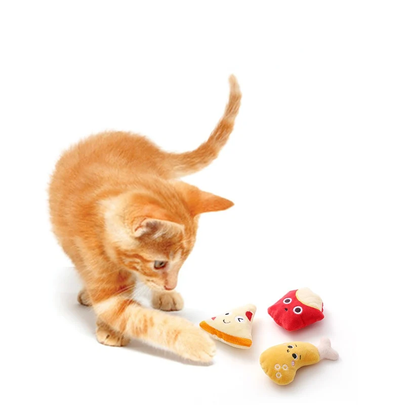 Kuscheltier Katze, Essen Plüschtiere mit Katzenminze & Lautes Papier für Katzenfreunde, Interaktive Kauspielzeug, 3er-Set