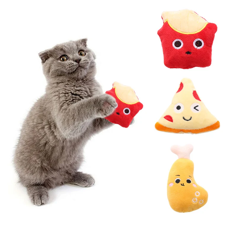 Kuscheltier Katze, Essen Plüschtiere mit Katzenminze & Lautes Papier für Katzenfreunde, Interaktive Kauspielzeug, 3er-Set