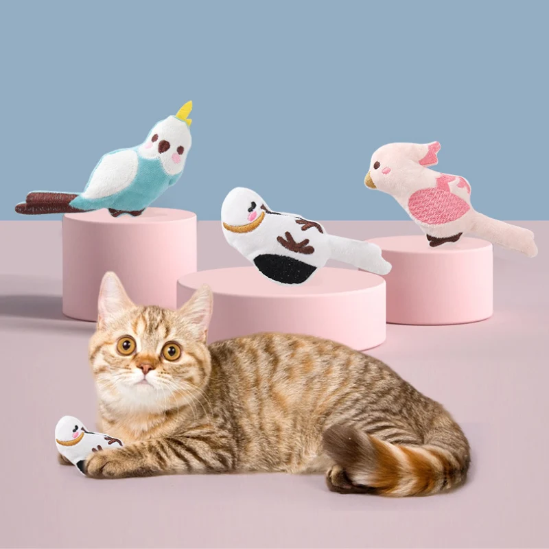 Kuscheltier für Katze, Süße, Weich Plüschvögel mit Katzenminze & Lautes Papier, zum Spielen und Entspannen, 3er-Set