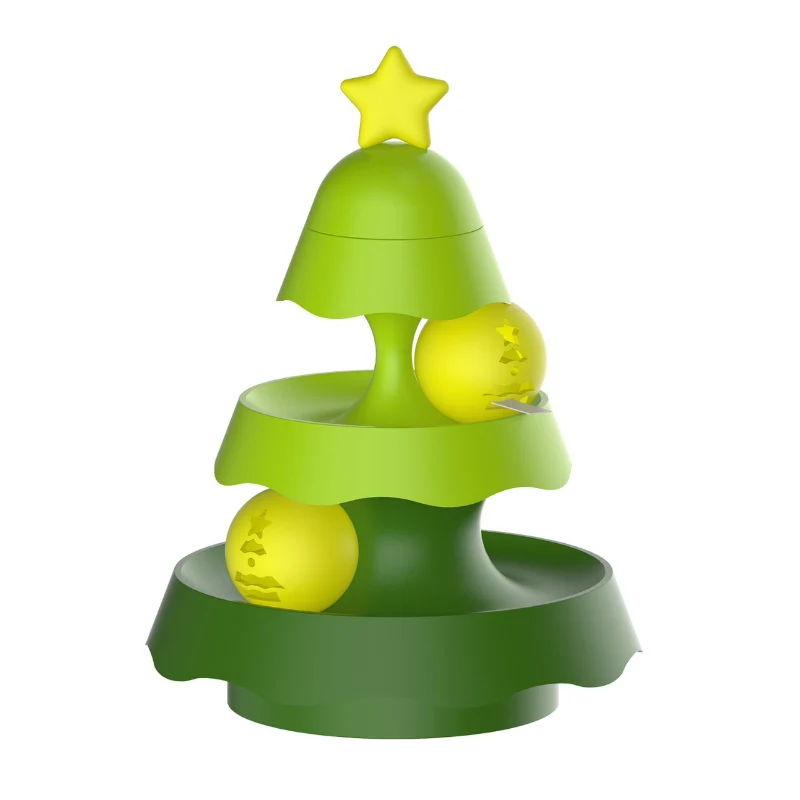 Katze Spielzeug, Weihnachtsbaumform Katzen-Spielbahn mit Lichtern & Glockenball, Zwei Designs, Zwei- und Dreilagige Bahn