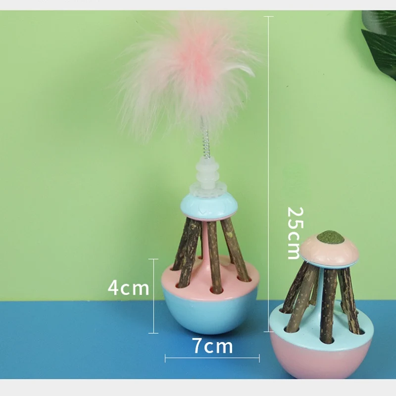 Katzen Spielzeug, Kippsicheres Design mit Feder-Katzenangel & Katzenminze-Bälle, 360-Grad-Drehung für Spaß und Zahnpflege