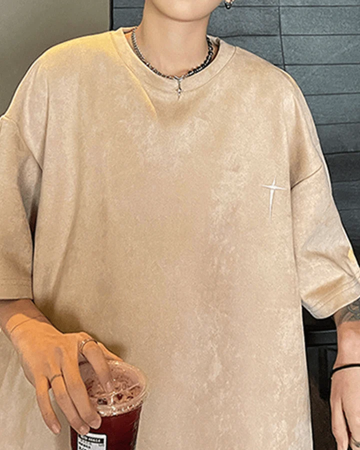 Minimalist Cross Embroidery T-shirt – Street-Inspired Casual Wear