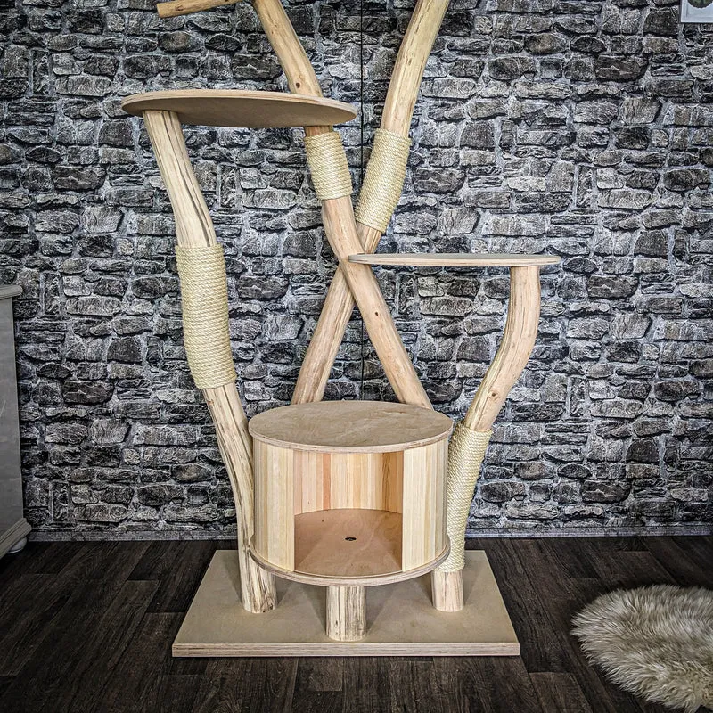 Naturkratzbaum 3832 Kratzbaum Natur Holz Design 193 cm hoch Katzenbaum