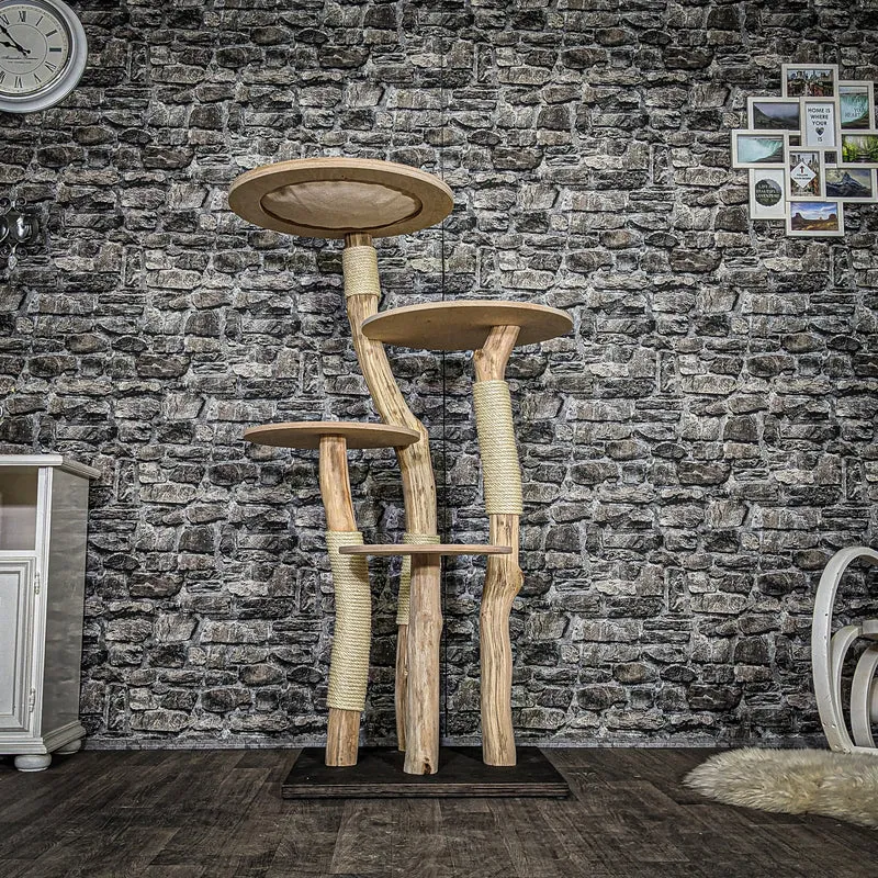 Naturkratzbaum 3820 Kratzbaum Natur Holz Design 144 cm hoch Katzenbaum