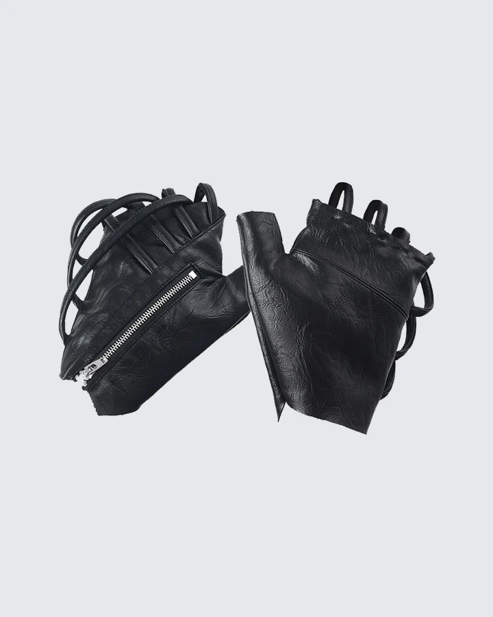 Gothic Punk Lace-Up Fingerless Faux Leather Gloves