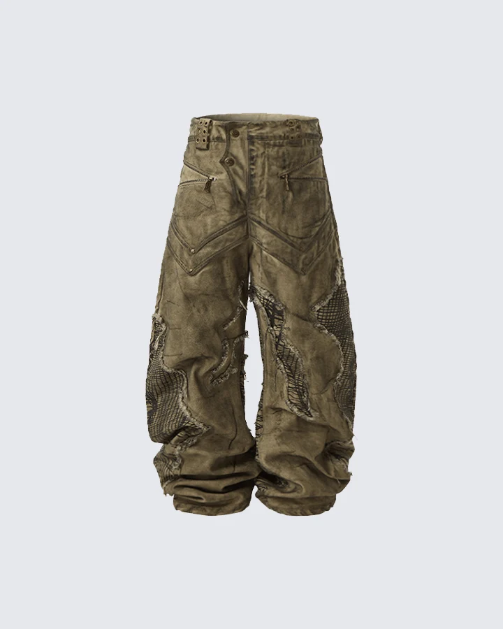 Tactical Textured Wide-Leg Cargo Pants