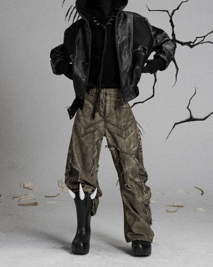 Tactical Textured Wide-Leg Cargo Pants