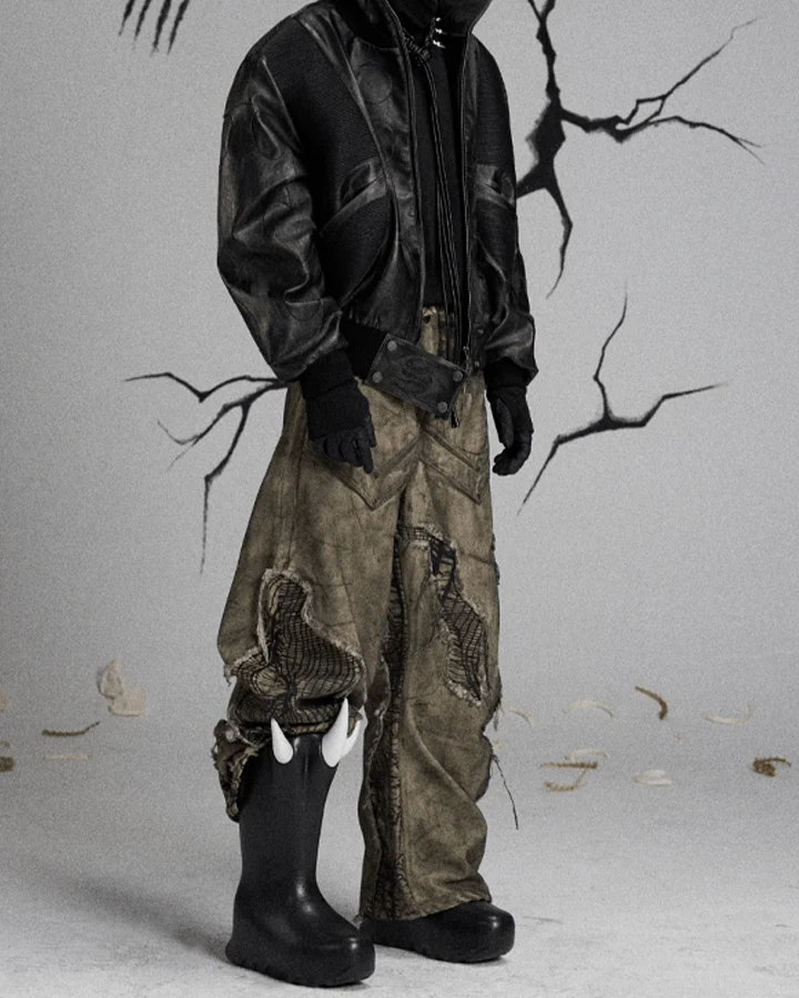 Tactical Textured Wide-Leg Cargo Pants