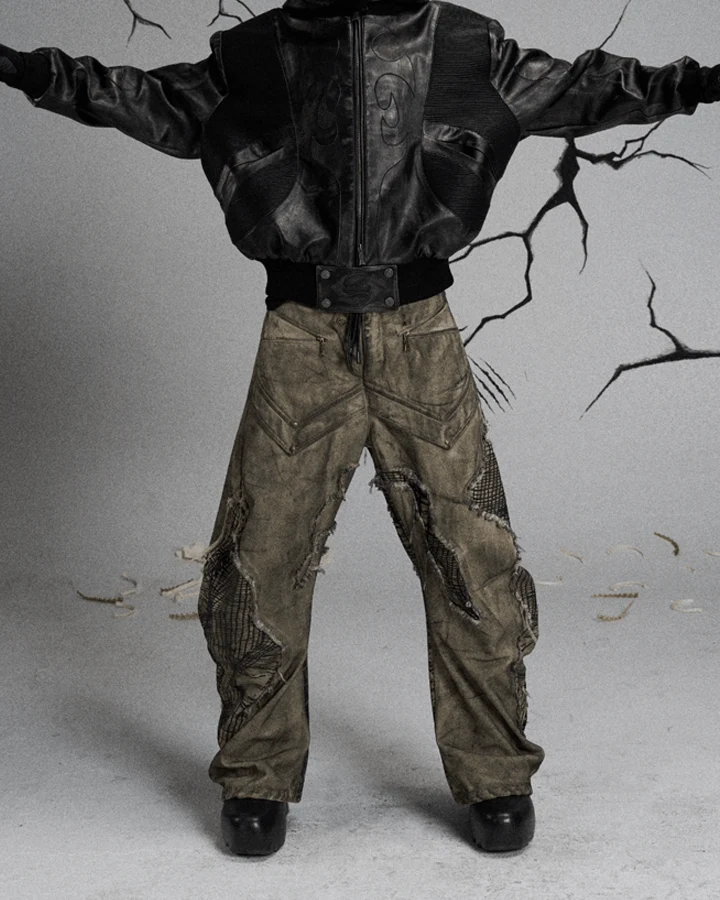 Tactical Textured Wide-Leg Cargo Pants