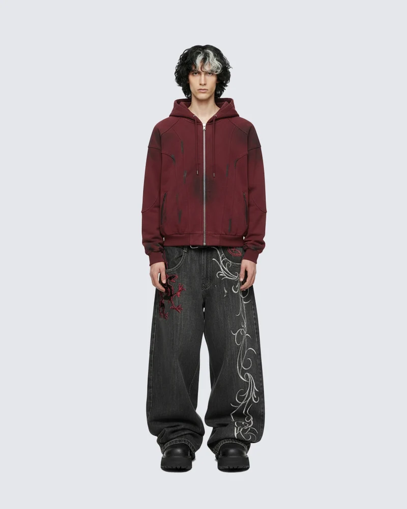 Dragon Embroidery Gothic Loose Denim Pants