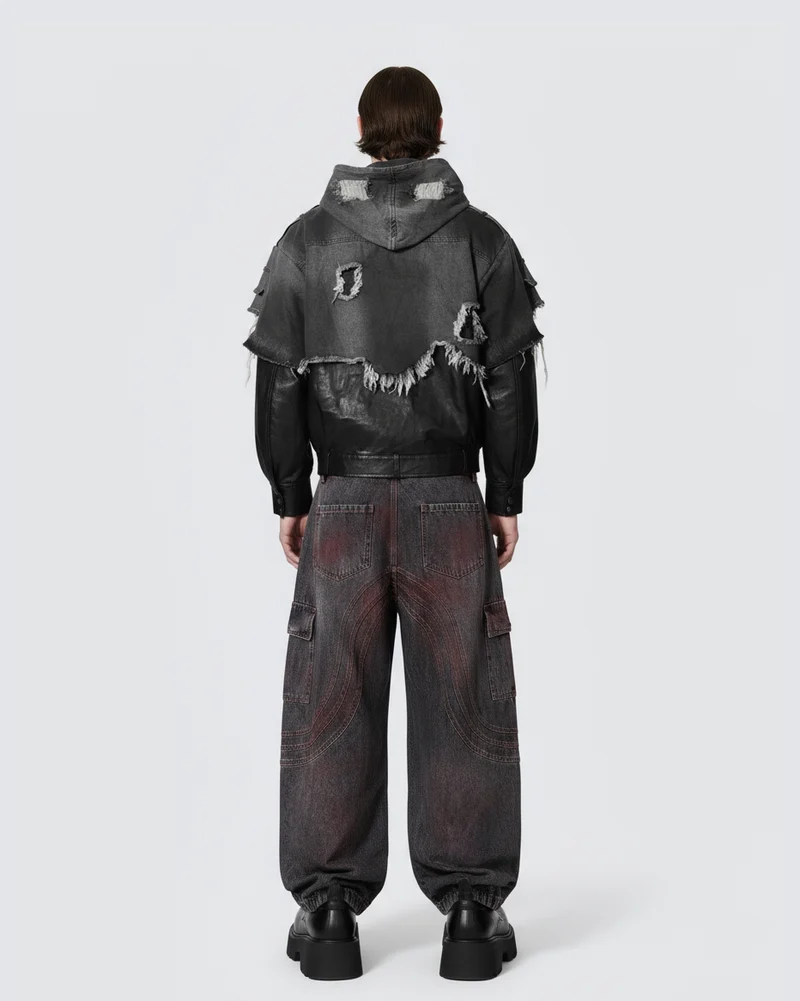Red Fade 3D Panel Wide-Leg Denim Pants