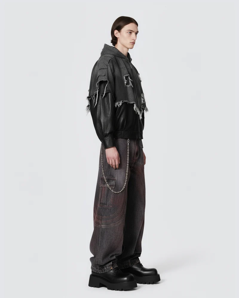 Red Fade 3D Panel Wide-Leg Denim Pants