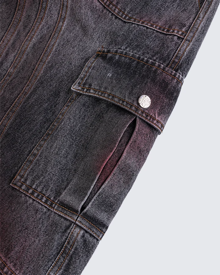 Red Fade 3D Panel Wide-Leg Denim Pants