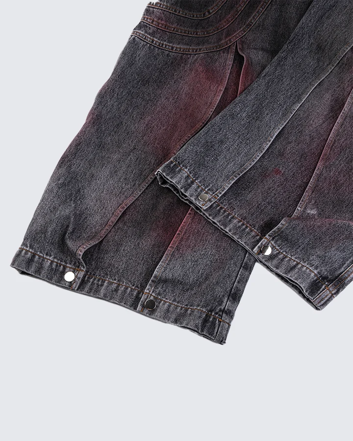 Red Fade 3D Panel Wide-Leg Denim Pants