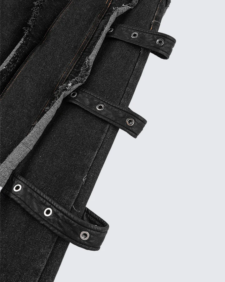 Frayed Patchwork Wide-Leg Denim Pants