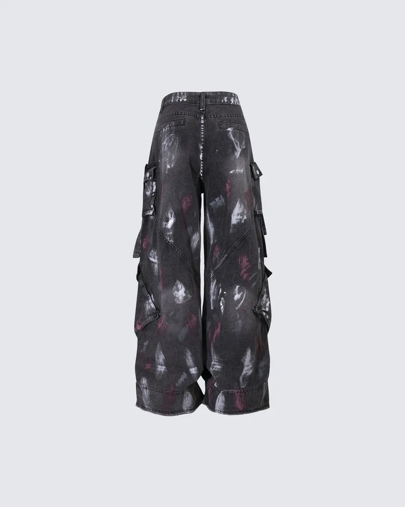 Deconstructed Graffiti Strap Cargo Jeans