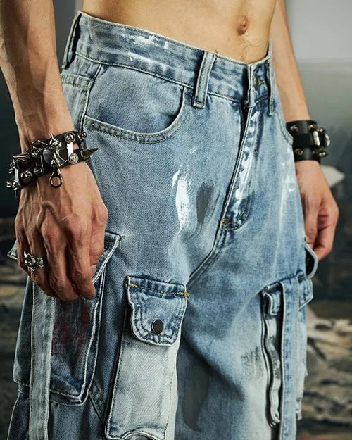 Deconstructed Graffiti Strap Cargo Jeans