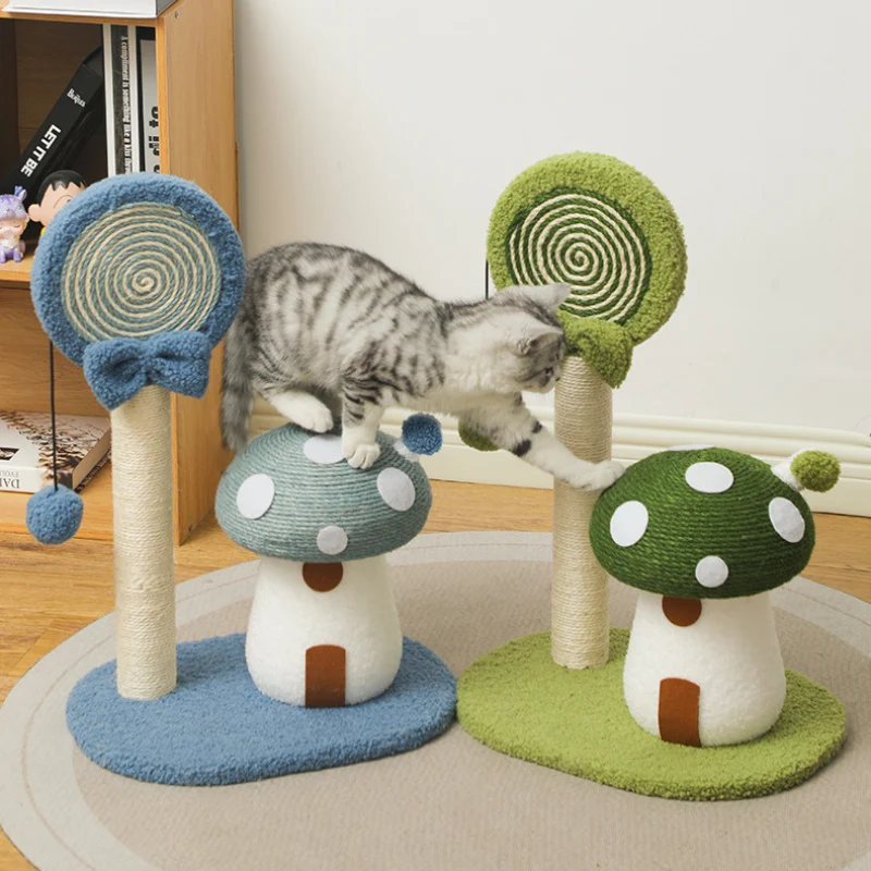 Schöner Kratzbaum, Pilzhaus Lollipop Kratzsäule, Sisal-Material, Interaktive Ball für Katzen, Drei Farben zur Auswahl
