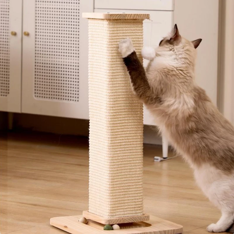 Katzen Kratzbaum groß, 66,5 cm hoch, mit interaktivem Plüschball, schützend vor Kratzschäden an Möbeln, braun